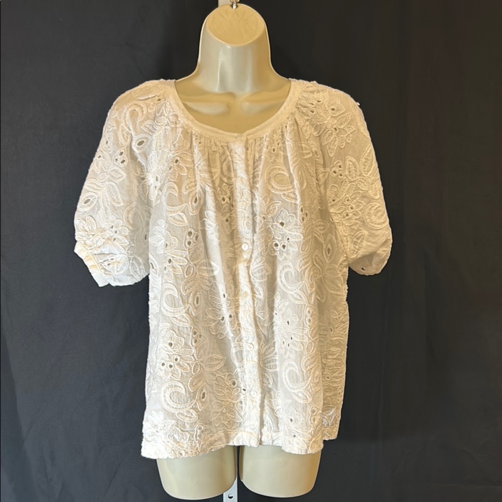 Karen Kane White Eyelet Tunic L